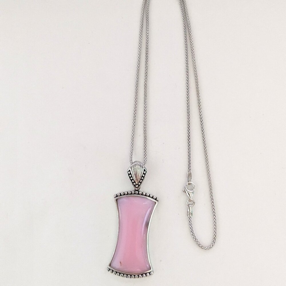 CFJ 925 Thailand Pink Stone Sterling Silver Italy Chain Pendant Necklace